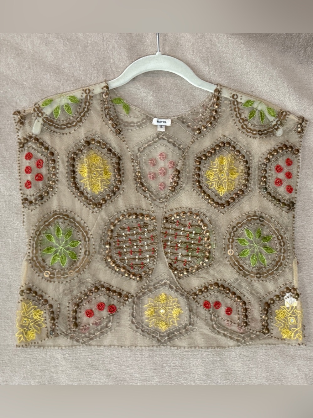 Moyna Anthropologie Sheer Beaded Embellished
Bolero Vest - EUC